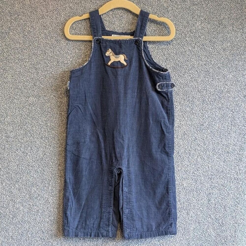 Janie And Jack Size 6-12M Rocking Horse Embroidered Blue Corduroy Overalls
